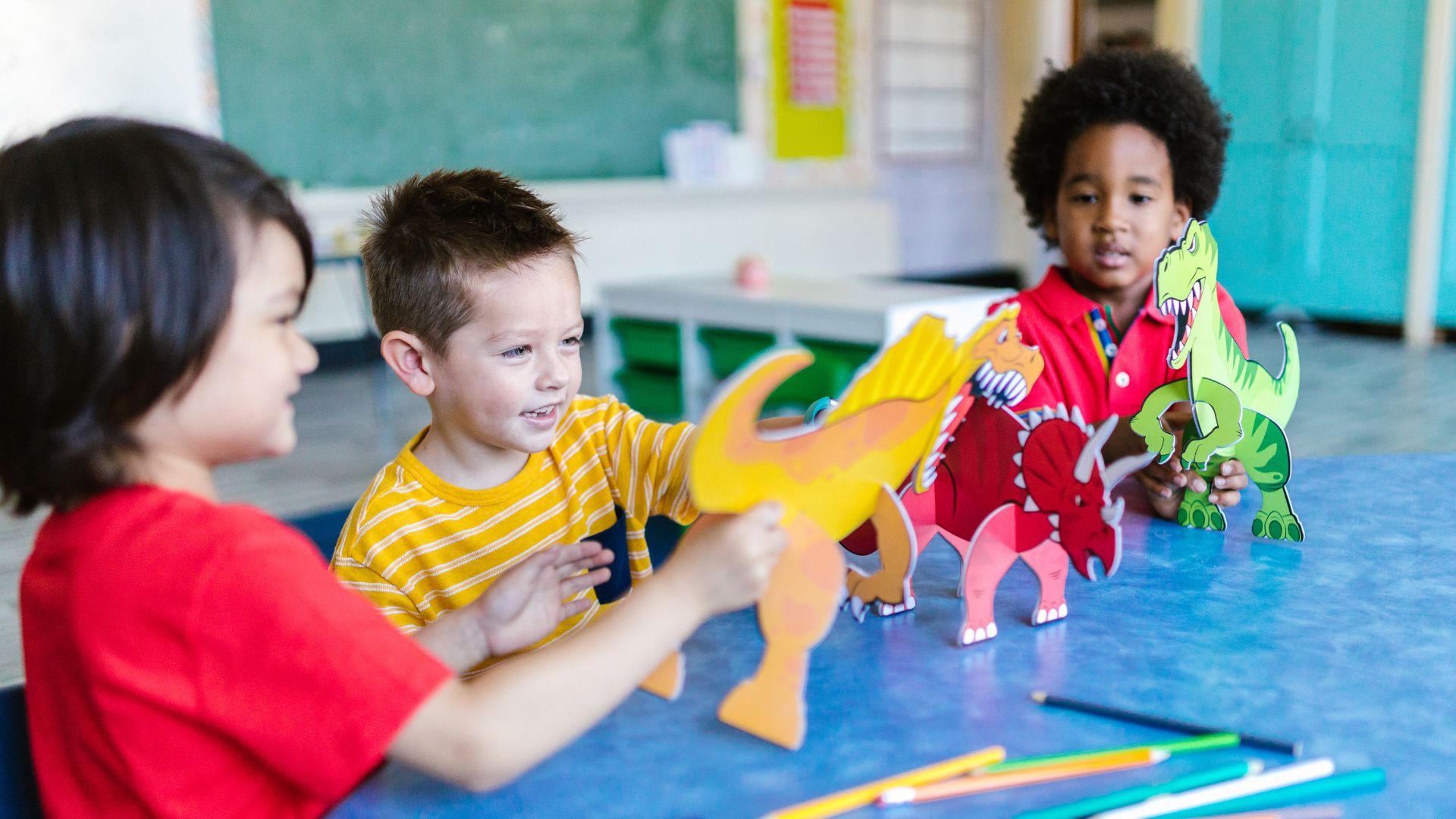 Three Children Playing inside the School